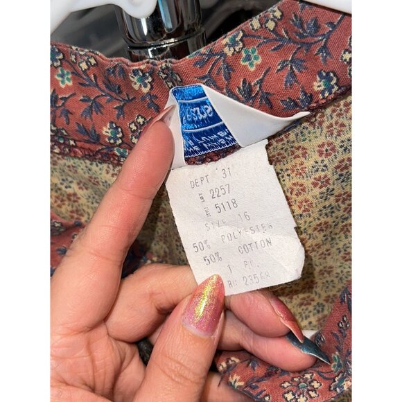 Vtg 70s Pink Calico Floral Sleeveless Boho Hippie Dress Cotton Size 16 Blouson - Picture 7 of 7